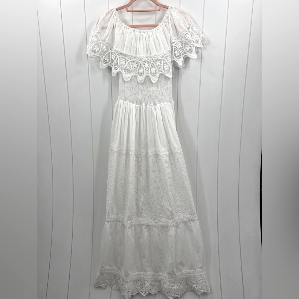 🆕Advance Apparels White Cotton Dress Eyelet Crochet Midi S/M, L/XL & 1X/2X